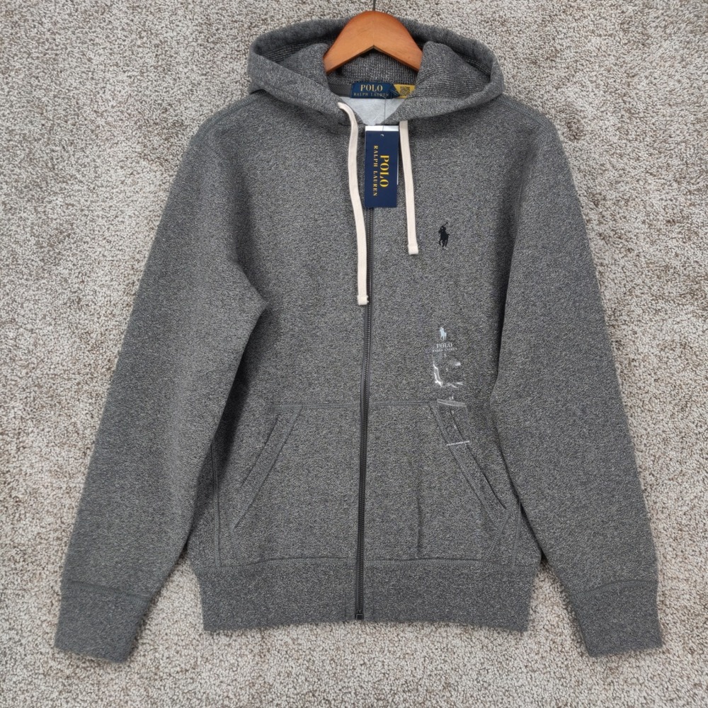 Polo Ralph Lauren Hoodie Mens Small Gray Full Zip Thermal Sweatshirt Pony Logo